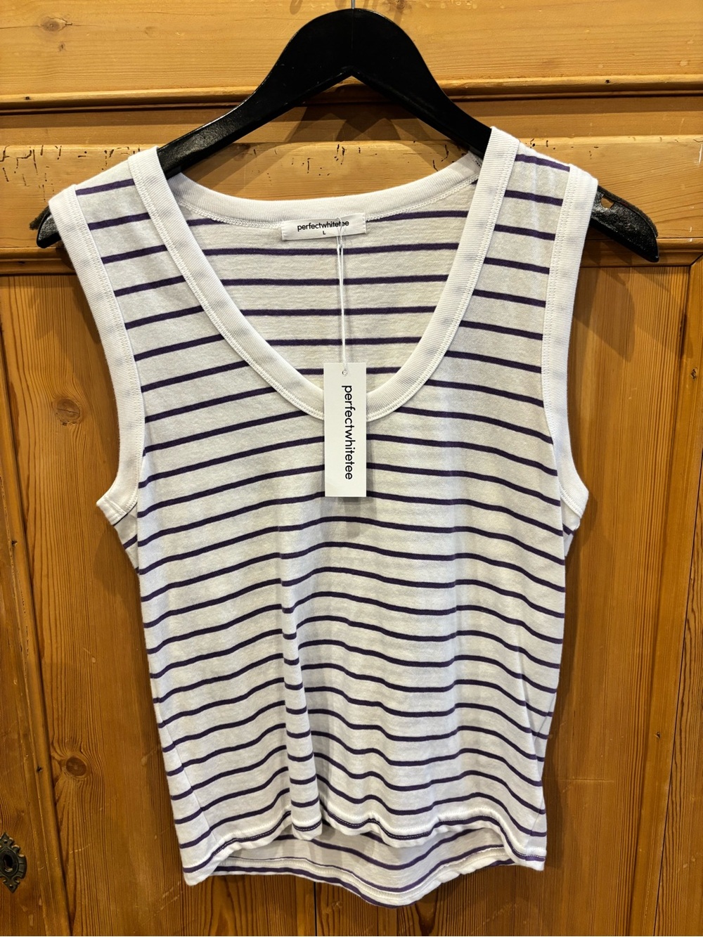 perfectwhitetee White Tank with Purple Stripe Detail